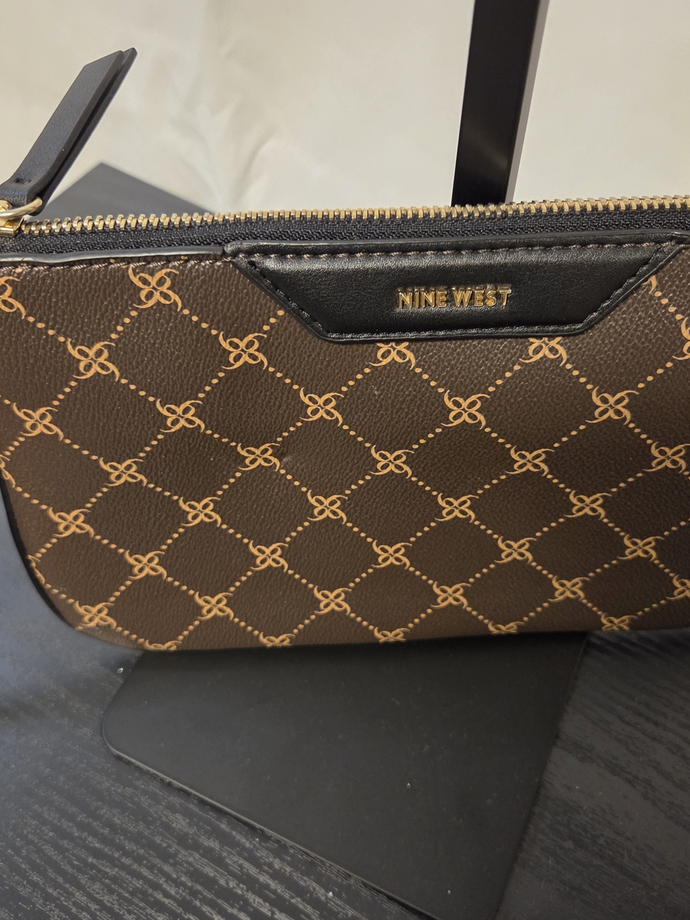 Nine West Brown Printed Wristlet with Black Trim